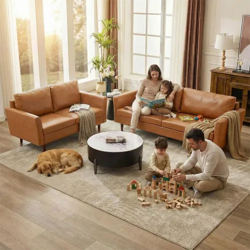 Miniatura 32 de Kingfun Juego de muebles de sala de estar, sofá de 3 plazas, sofá biplaza y sofá biplaza, juego de sofá moderno de mediados de siglo, sofá de piel