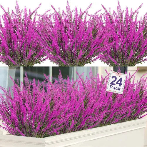 Miniatura 19 de Ouddy Decor 24 Manojos de Flores Artificiales de Lavanda Falsas Plantas de Plástico para Hogar Boda Cocina Jardín Patio Caja de Ventana Mesa