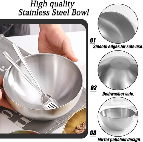 Miniatura 3 de Huakaile Paquete de 5 cuencos de acero inoxidable de 25 onzas, cuencos de sopa de metal con aislamiento térmico, cuencos de cereales con acabado