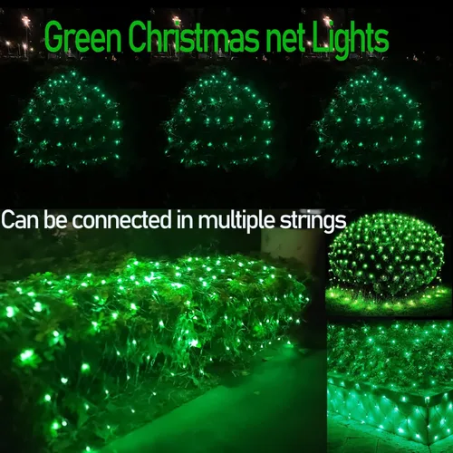 Miniatura 7 de HISHINY Red de luces de Navidad para exteriores, cable verde de 100 luces LED de 5 x 5 pies, cadena de luces de malla conectable para Navidad