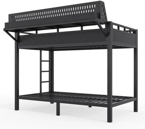 Miniatura 8 de Bellemave Twin XL Bunk Bed Frame with Storage Shelves & Pegboard, Metal Bunk Bed Twin XL with USB Ports & LED Lights, Space-Saving for Bedroom