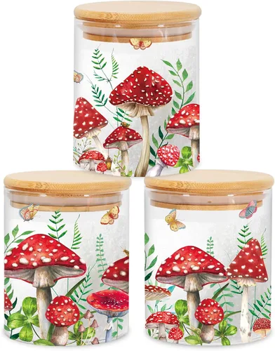 Miniatura 13 de JarThenaAMCS 3 Frascos de Almacenamiento de Vidrio Floral de Primavera con Tapa Hermética Tulipán Flor Gnomo Camión Mariposa Juegos de Recipientes