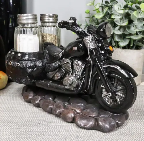 Miniatura 8 de Ebros Gift Spice Up The Open Roads Old Retro Vintage Black Chopper Motocicleta Sal y Pepper Shakers Holder Stand Figurine Choppers Bikers