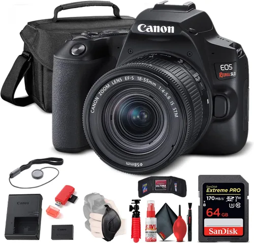 Canon EOS Rebel SL3 Cámara DSLR con lente de 0.709-2.165 in (negro) (3453C002) + tarjeta de memoria de 64 GB + estuche + lector de tarjetas +