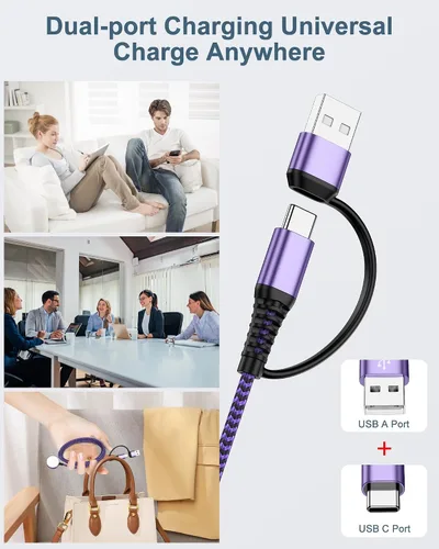 Miniatura 6 de Cargador de 3.3 pies para Galaxy Watch 7, cargador inalámbrico magnético Samsung [puerto dual USB A/C] cable de carga rápida compatible con Galaxy