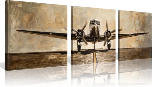 Miniatura 20 de 3 piezas de arte de pared en lienzo en blanco y negro vintage de la Segunda Guerra Mundial, aviones de combate militares, impresiones de fotografía