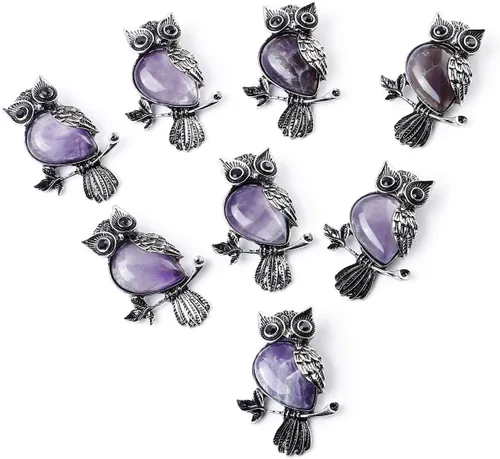 Miniatura 6 de Jovivi Regalos de búho, collar con dije de piedras de cristal curativo para mujeres y hombres, amatista natural, cuarzo rosa, joyería para reiki