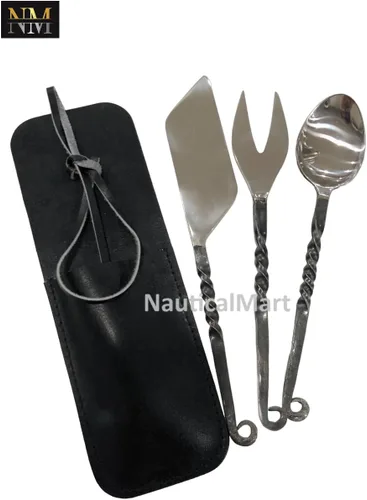 Miniatura 5 de Juego de utensilios de comedor con 3 piezas de cubiertos, cuchillo, tenedor, cuchara decoración cubiertos medieval vikingo