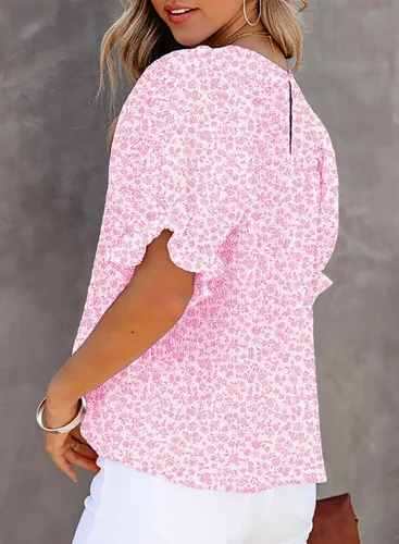 Miniatura 8 de Dokotoo Blusas con Estampado Floral para Mujer Cuello Redondo Fruncidas Manga Abombada Camisas Casuales Tops Babydoll