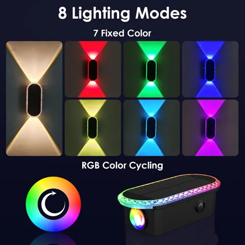 Miniatura 2 de LIANGLOME Paquete de 8 luces solares para valla al aire libre, luz solar para exteriores, luz blanca cálida y luces RGB para patio trasero, patio