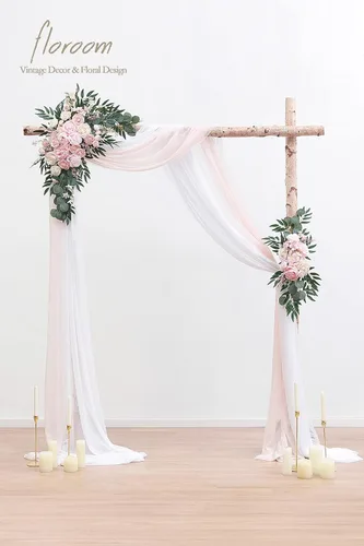 Miniatura 2 de Floroom Kit de Flores de Arco con Cortinas (Paquete de 4) - 2 piezas de Guirnalda Floral Artificial Rosa Rubor con 2 piezas de Tela Drapeada