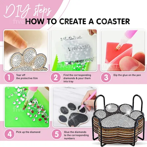 Miniatura 5 de 10 piezas de posavasos de pintura de diamante Posavasos de arte de diamante Pintura de arte de diamante de pata de perro Regalo de arte y Pata