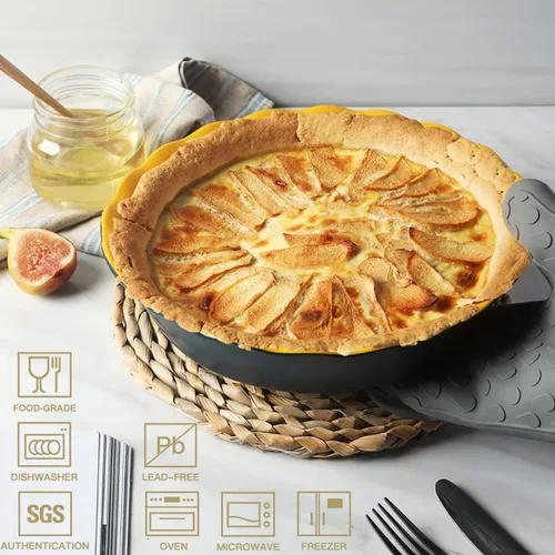 Miniatura 2 de Sweejar Molde de cerámica para tartas, plato redondo para hornear de 10 pulgadas, antiadherente con borde ondulado suave para tartas de manzana