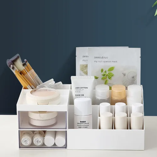 Miniatura 11 de Organizador de escritorio de maquillaje con cajones, organizador de cuidado de la piel para cosméticos, soporte de tocador para lápiz labial