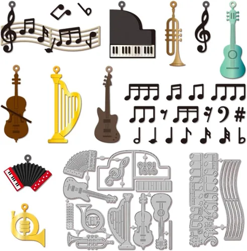 Miniatura 9 de GLOBLELAND Troqueles de corte de guitarra de mandala para bricolaje álbumes de recortes, notas musicales, troqueles de flores de mandala, troqueles