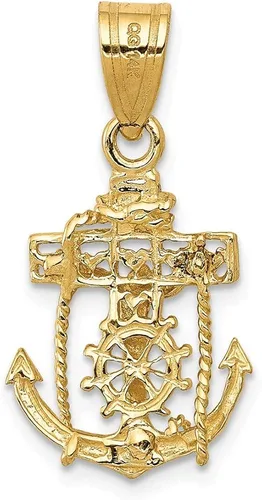Miniatura 4 de Colgante de oro amarillo macizo de 14 quilates con forma de cruz para marineros 1.024in x 0.551in