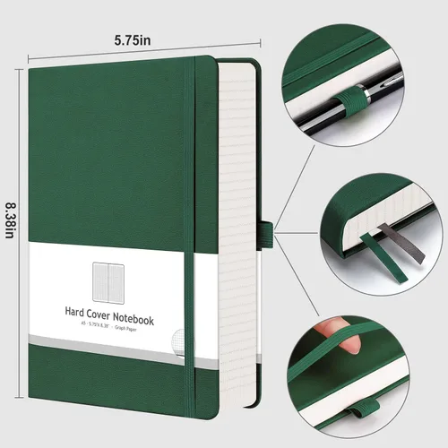 Miniatura 4 de AHGXG Cuaderno de papel cuadriculado - 320 páginas cuaderno de cuadrícula A5, papel cuadriculado grueso de 100 g/m², tapa dura de cuero, bolsillo