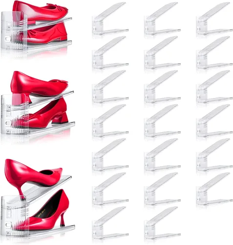Miniatura 10 de Organizador de ranuras ajustables para zapatos, paquete de 10 unidades de apiladores de zapatos transparentes, soporte para zapatos, ahorrador