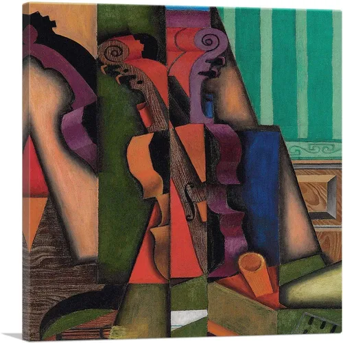 ARTCANVAS Violin And Guitar 1913 Canvas Art Print Stretched Framed Painting Picture Poster Giclee Wall Decor by Juan Gris - 12" x 12" (1.50" Deep)