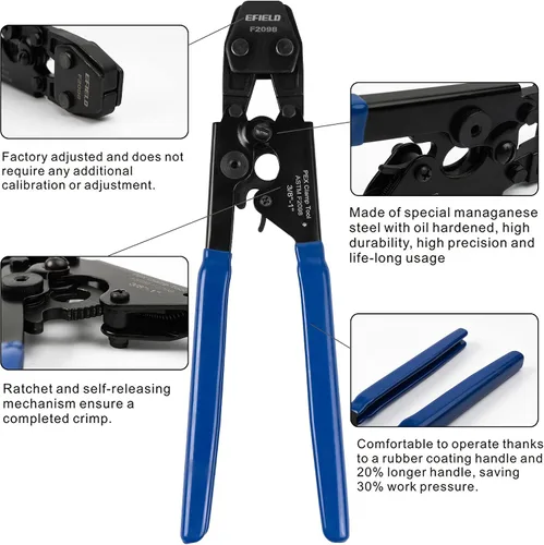 Miniatura 4 de EFIELD Herramienta de pinza de crimpado Pex para 3/8 pulgadas con calibre Go/No-Go - Abrazaderas de acero inoxidable de 1 pulgada cumplen