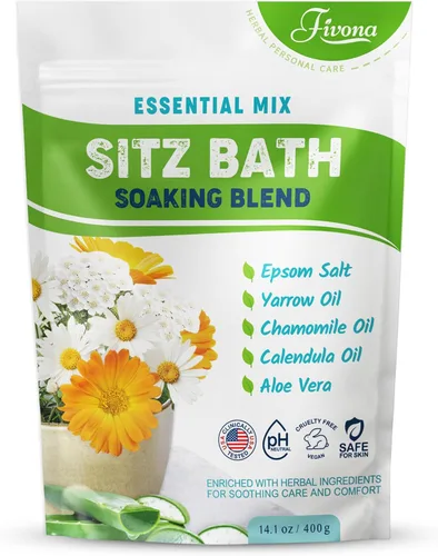 Hemorrhoid Care Postpartum Care Alivio del quiste de Bartholin – FIVONA Sitz Bath Salt Natural Mezcla de Epsom con aceites esenciales Soak – 14.1 oz