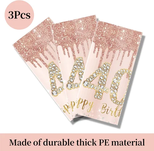 Miniatura 4 de 3 paquetes de mantel de cumpleaños número 40 rosa y dorado - mantel desechable de plástico rectangular para fiesta