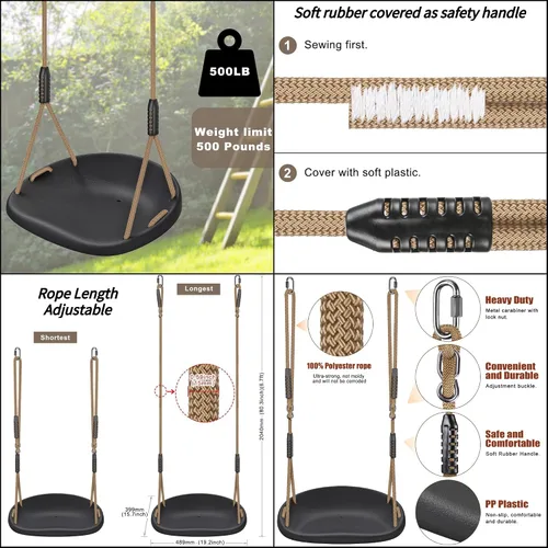 Miniatura 6 de SELEWARE Asiento de columpio resistente para adultos y niños, columpio de árbol con cuerdas a prueba de clima, accesorios para patio trasero