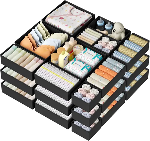 Miniatura 10 de DIMJ Organizador de cajones de ropa – Paquete de 20 contenedores organizadores de cajones de armario para almacenamiento de ropa de bebé, Rosa
