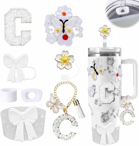 Miniatura 35 de 15 piezas de set de accesorios para vaso Stanley Cup 30oz 40oz con asa, incluye cubierta de pajita de silicona y bota, encanto de asa, encantos