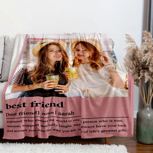 Miniatura 3 de Regalos de cumpleaños para mejores amigas, regalos de manta personalizada con foto y nombre, regalos de cumpleaños personalizados para mejores