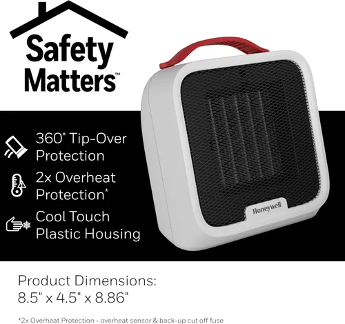 Miniatura 5 de Honeywell UberHeat 5 Calentador de Espacio de Cerámica para Habitaciones Pequeñas, Blanco