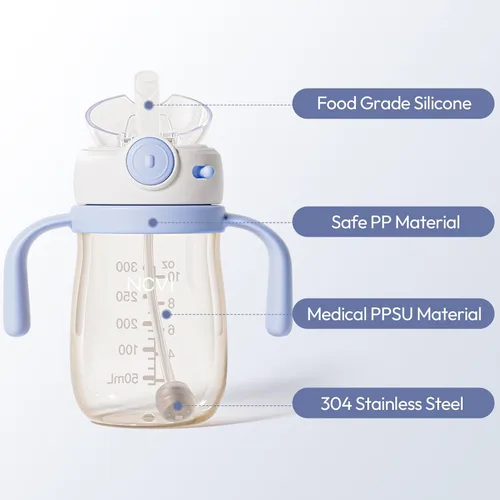 Miniatura 8 de NCVI PPSU Vaso con Pajita para Leche a Prueba de Derrames para Niños Pequeños de 1-3 Años, Botella de Agua Ligera de Entrenamiento para Bebés