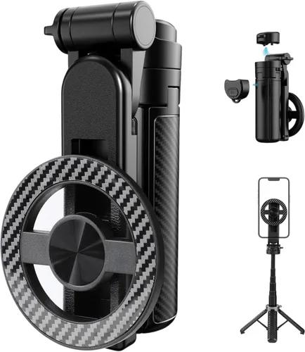 Trípode para teléfono y palo para selfie, rotación de 360°, palo de selfie de viaje, portátil, todo en uno, trípode extensible para teléfono celular