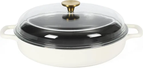 Sur La Table Kitchen Essentials Sartén Braseadora de Hierro Fundido Esmaltado de 3.75 Cuartos Todo en Uno Multiusos No Tóxico Antiadherente con Tapa