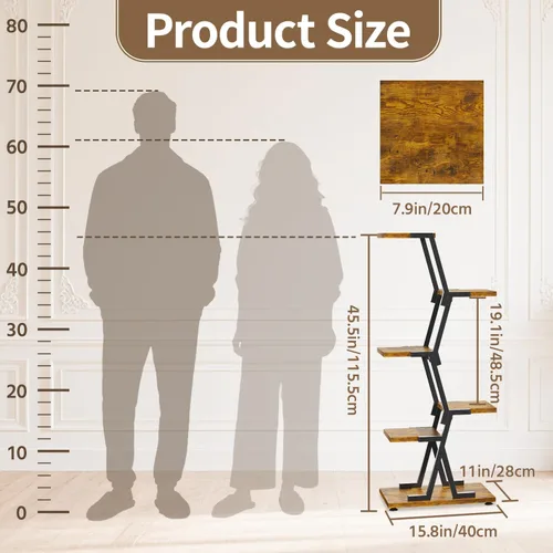 Miniatura 5 de LASZOLA Soporte para plantas de 5 niveles alto de madera y metal para interiores para macetas de servicio pesado, estante vertical grande