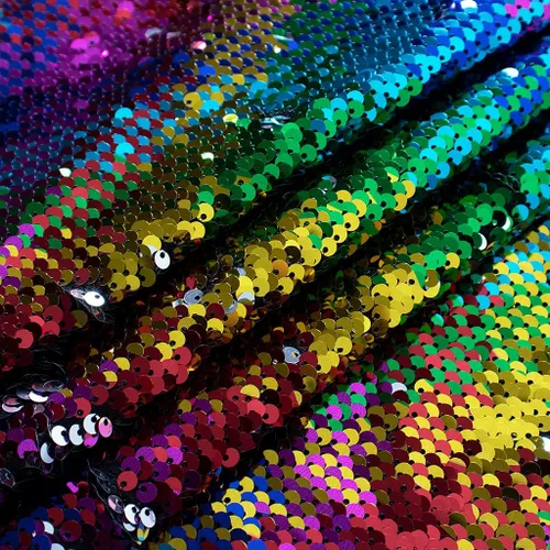 Miniatura 8 de Partisout Tela de lentejuelas reversible de 1 yarda: plata a oro de dos tonos, tela de purpurina de sirena para vestidos de bricolaje, telones