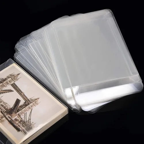 Miniatura 2 de Blulu 100 paquetes de cajas de cristal de plástico transparente para tarjetas de felicitación, fundas de almacenamiento de fotos, diseño plegable
