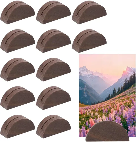 12 soportes de madera para tarjetas, diseño semicircular, soporte para tarjetas de madera de 1.6 pulgadas, soportes para números de mesa, soporte de