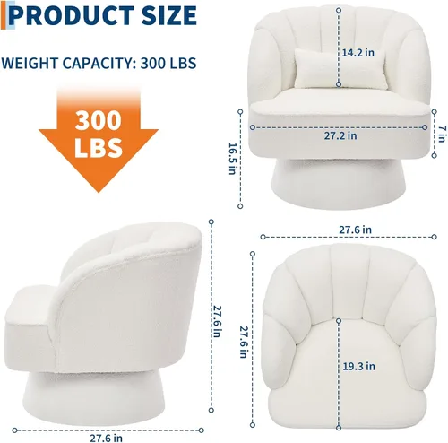 Miniatura 2 de GarveeHome Silla de Acento Moderna Giratoria Tipo Barril, Sillón Tapizado en Tela Teddy de 360° con Respaldo a Rayas y Acolchado de Felpa, Cómoda