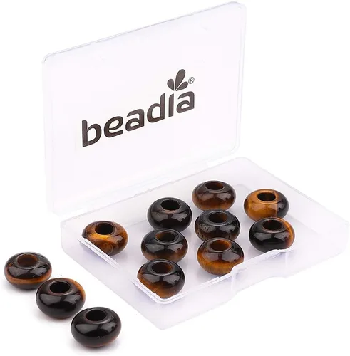 Miniatura 11 de BEADIA Cuentas de jade amarillo natural rondelle con orificio grande (5.5mm) cuentas sueltas semipreciosas para hacer joyas 0.55x0.295 pulgadas 12