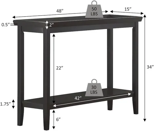 Miniatura 3 de Furnifact Mesa consola de pasillo con repisa elevada, patas de madera maciza cónicas, mesa de acento de entrada, acabado negro duradero