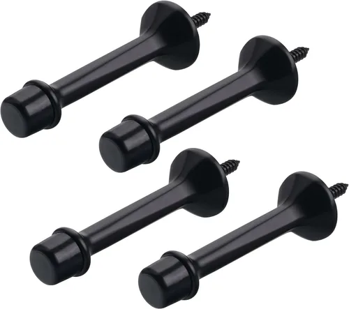 Miniatura 5 de Paquete de 4 topes de puerta rígidos sólidos de 3 pulgadas con punta de goma suave negra, tope de puerta de metal de zinc que protege la pared