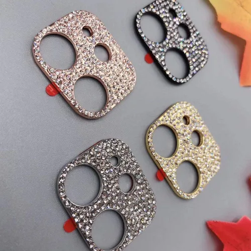 Miniatura 3 de [Paquete de 2] Protector de lente de cámara de cristal brillante para iPhone 11/iPhone 12 mini, cubierta de cámara trasera de diamante con purpurina