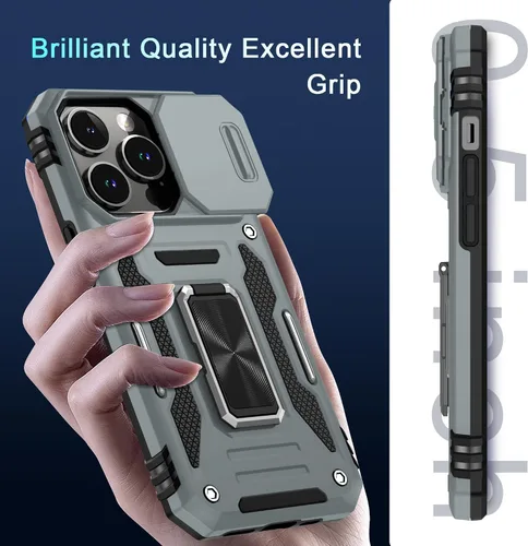 Miniatura 74 de DEERLAMN Funda para iPhone Xs Max con funda deslizante para cámara + protector de pantalla, soporte giratorio de anillo de grado militar a prueba