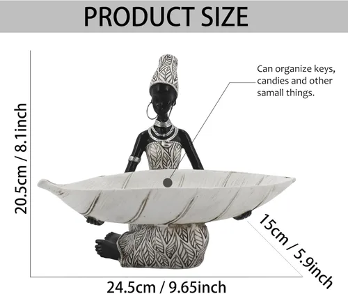 Miniatura 3 de Lescafita Escultura Africana Hecha a Mano de Mujer Sentada - Figura Tribal Dorada Sosteniendo Canasta, Decoración del Hogar de Resina