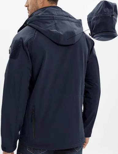 Miniatura 5 de MAGCOMSEN Abrigos de invierno para hombre, 8 bolsillos, con capucha, resistente al agua y al viento, chaqueta táctica Softshell