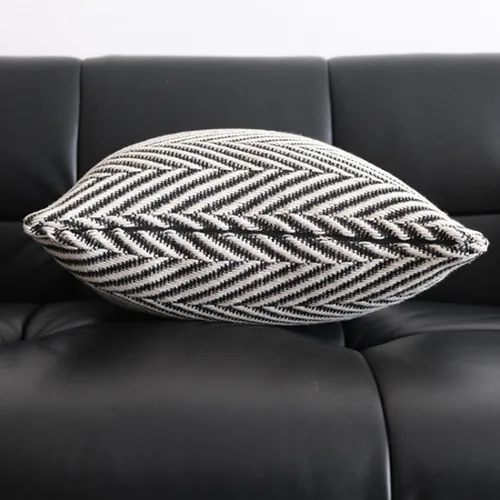 Miniatura 4 de vctops Funda de cojín de punto bohemio en blanco y negro, funda de cojín tejida con flecha, decoración cuadrada para sofá, dormitorio, sala