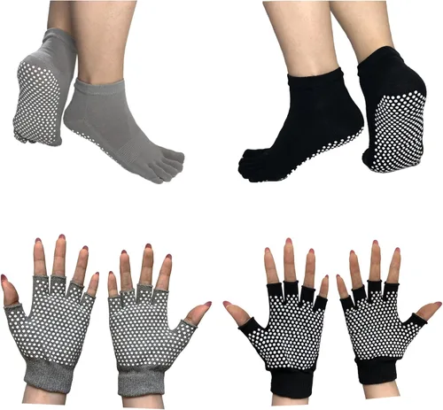 Miniatura 10 de Calcetines de pilates con empuñaduras para mujer, calcetines de yoga antideslizantes para baile de barra o entrenamiento descalzo 2 pares de guantes