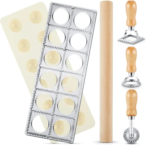 Geetery Juego de 5 Piezas de Moldes para Ravioles Cuadrados de 2 Pulgadas Cortador Fabricador de Ravioles Incluye 1 Prensa Fabricadora de Ravioles 3