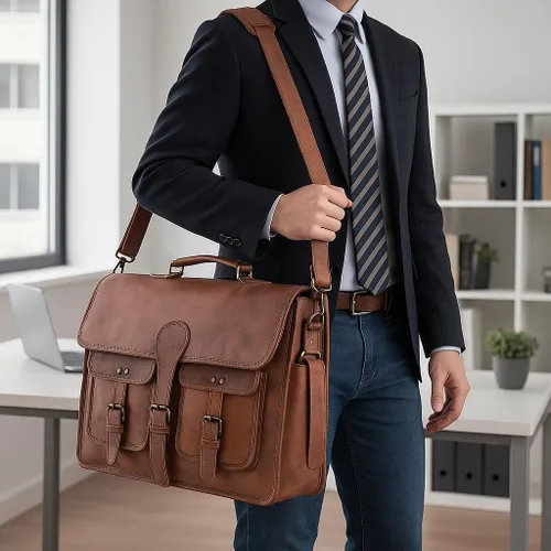 Miniatura 3 de Bolsa de mensajero de cuero para hombres y mujeres de 18 pulgadas, maletín grande vintage, bolso de hombro para laptop, bolsa bandolera unisex